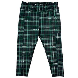 Life Style Women's Green Black Plaid Active Leggings Sz XL Stretch High Rise NWT